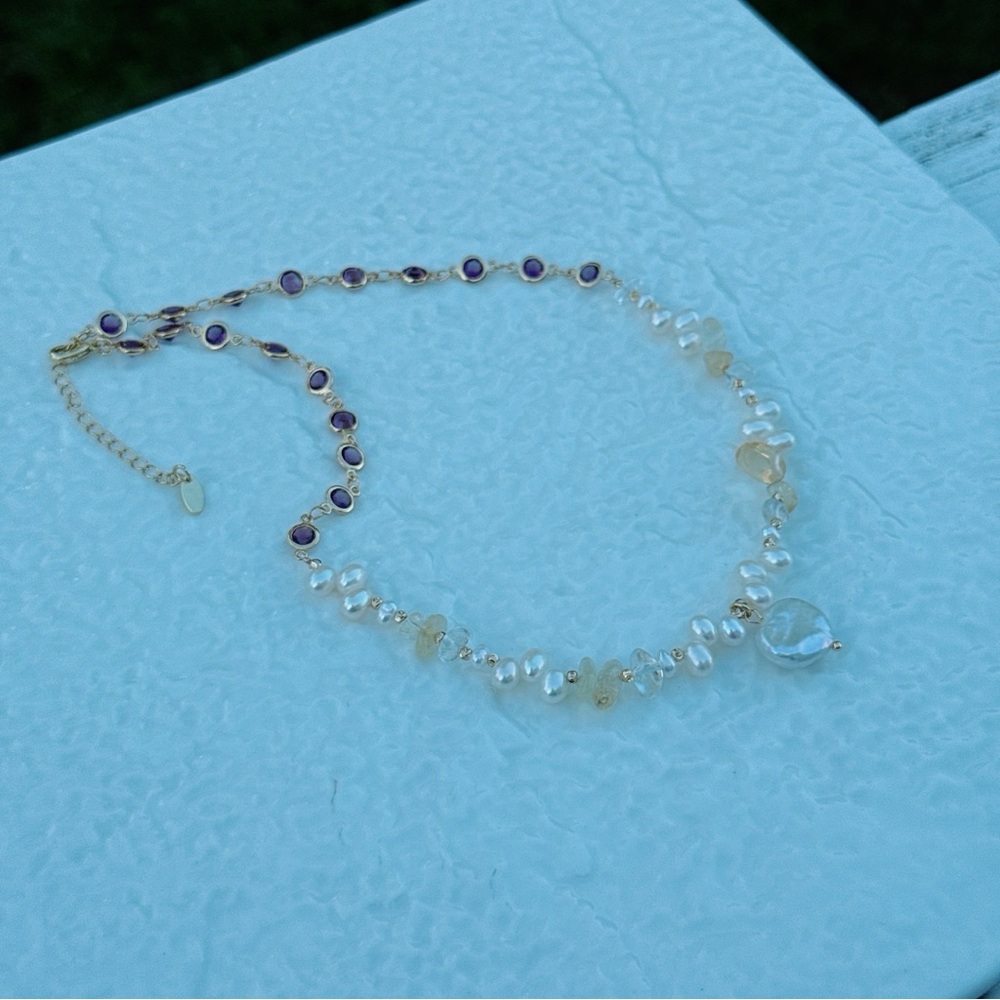 X596 Handmade Freshwater Baroque Pearl Citrine Necklace with Heart Pendant - Picture 7 of 9